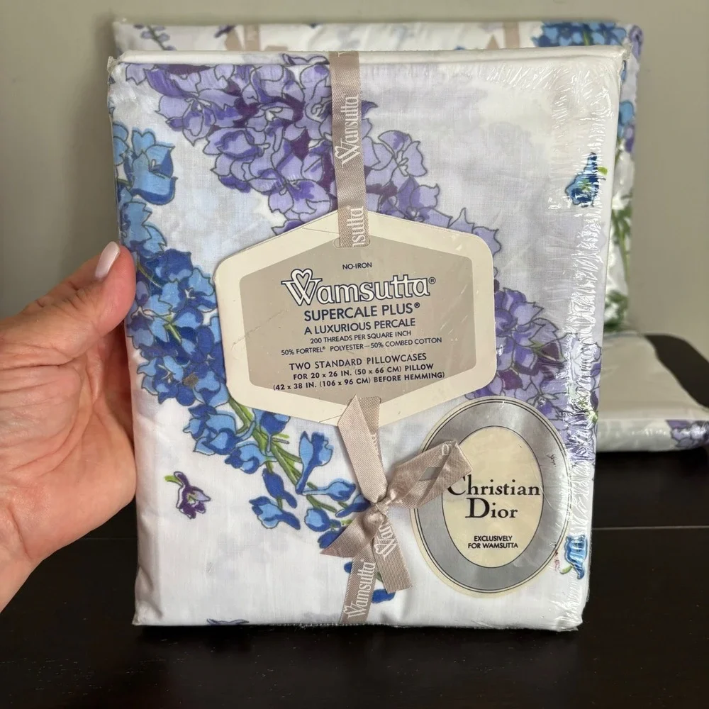 Vintage | Christian Dior | Wamsutta‎ | Double Sheet Set | Floral Larkspur | NEW